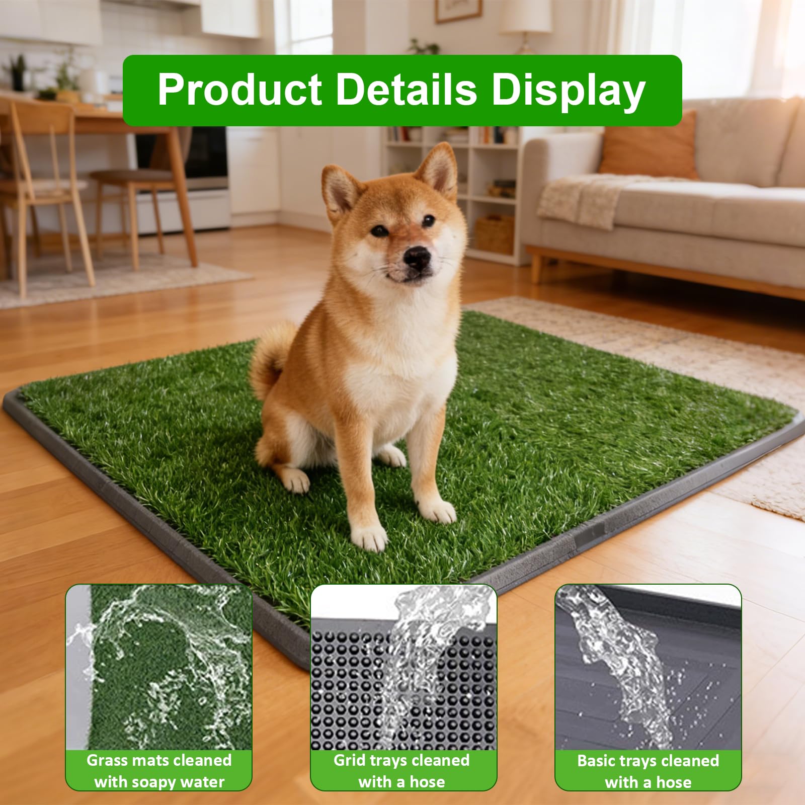 Toilette pour Chien avec Gazon Artificiel, Bac à Litière Lavable Réutilisable, 40,6 x 50,8 cm