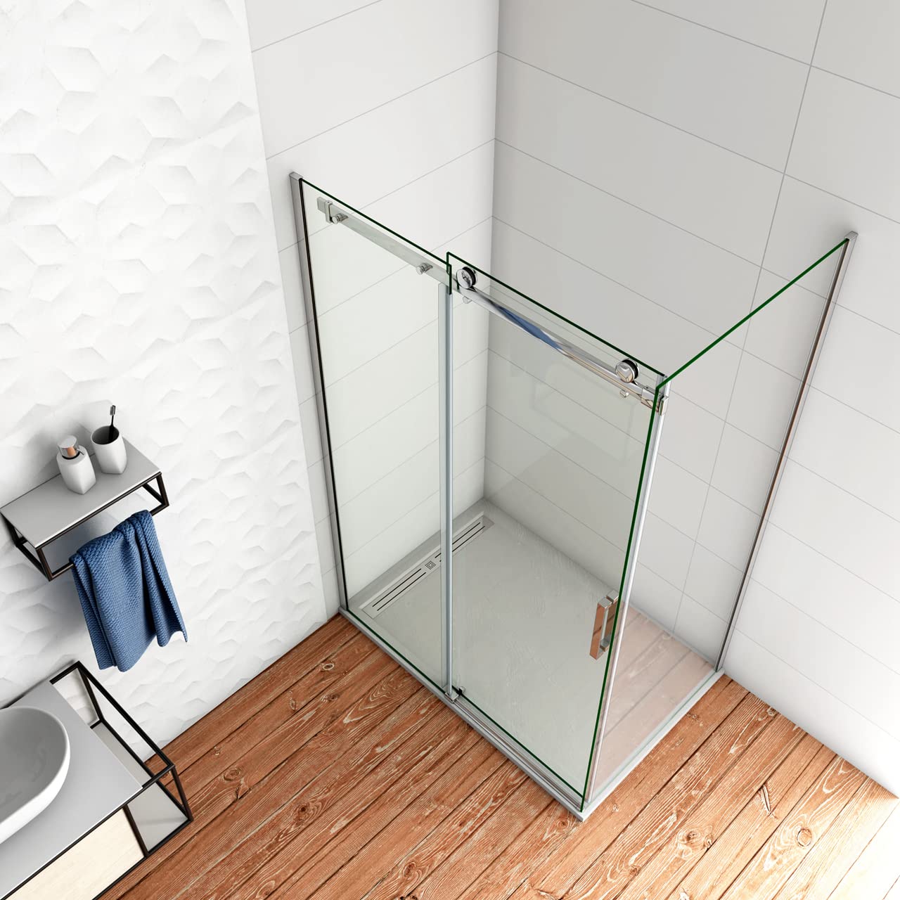 120x70x195 cm Box Doccia Angolare Porta Scorrevole con Parete Laterale Vetro 8 mm Temperato Anticalcare Trasparente Telaio Cromato Lucido