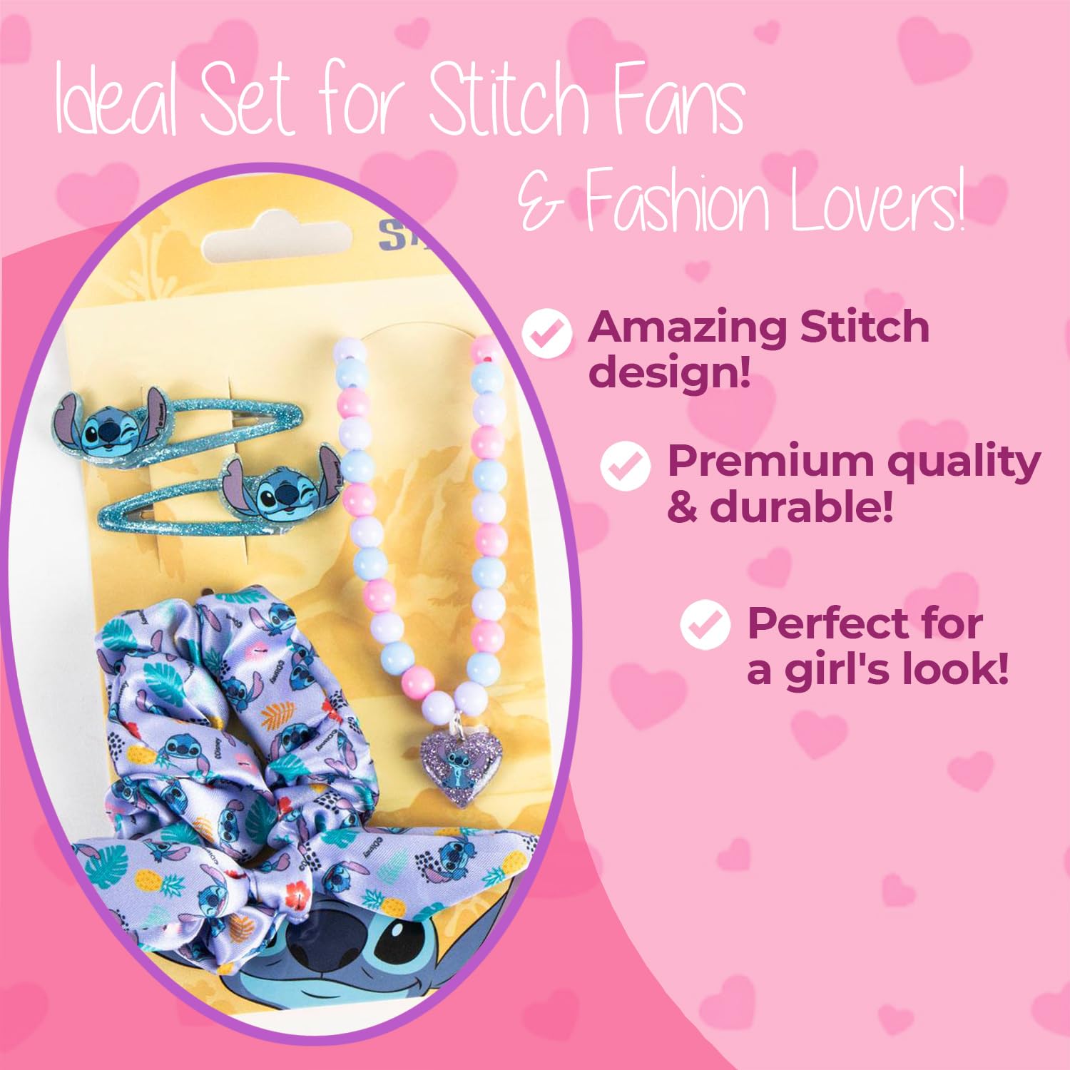 Stitch - Lilo et Stitch - Ensemble Accessoires enfants bijoux et cheveux - Bracelet d'amitié - Collier - Idée Cadeau Fille Stitch Fille