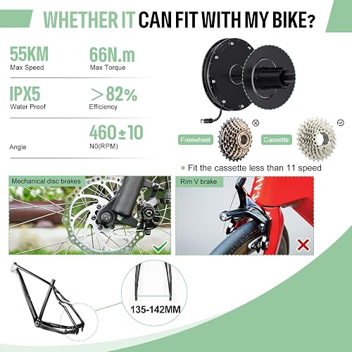 Varstrom 48V 1000W Electric Bike Conversion Kit -28" 29" 700C Ebike Rear Wheel Hub Motor Kit with DZ40 Display -Mountain Bike Bicycle Conversion Kit for Cassette Disc Brake Brushless Gearless Motor - 3