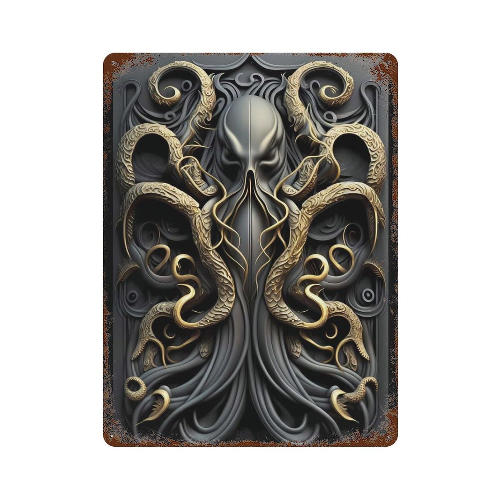 Mythology Kraken Monster Vintage Metal Tin Sign 15.7"x11.8", Farmhouse Wall Decor for Garage, Bar And Workshop Decor