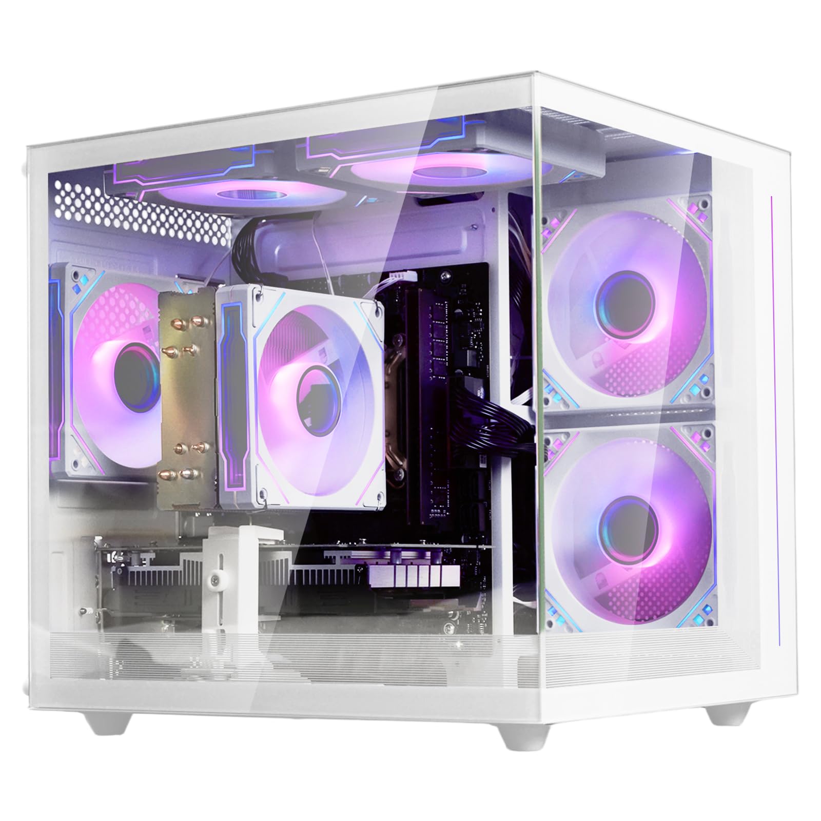 suevery Ryzen7 Prebuilt Gaming PC Desktop Computer White