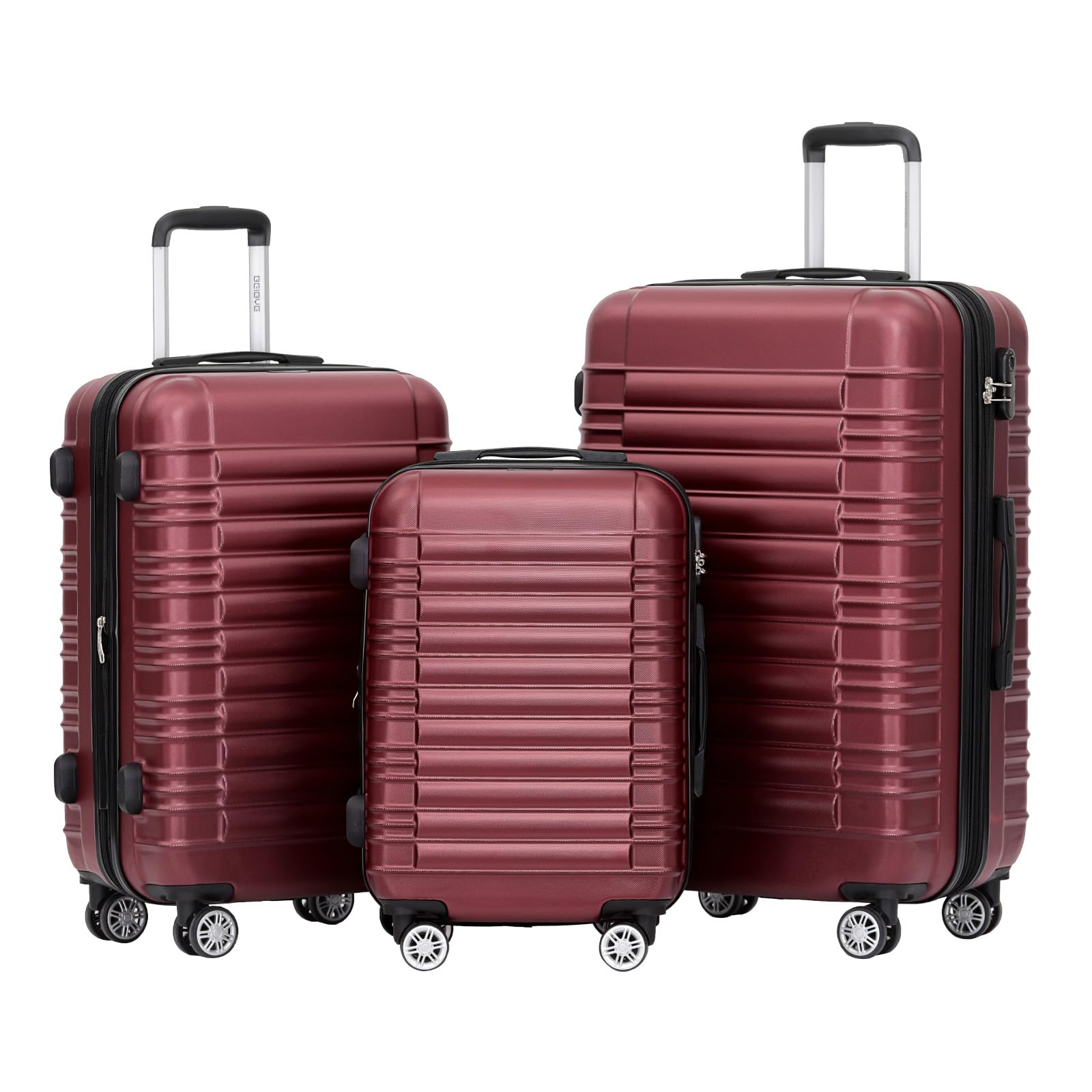 BEIBYE Kofferset 3-teilig Hartschale, Reisekoffer Set mit 4 Zwillingsrollen und Zahlenschloss, Erweiterbarer Trolley Koffer XL L M, Handgepäck Koffer, Hartschalenkoffer Set
