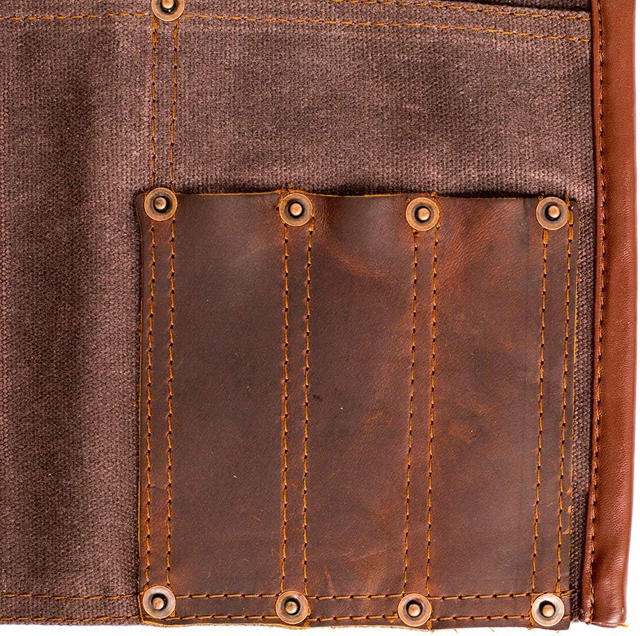 Luchuan Waterproof Waxed Canvas Tool Apron With the Adjustable Genuine Leather Belt (brown)