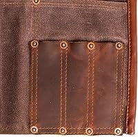 Vista 4 de Luchuan Delantal de herramientas de lona encerada impermeable con cinturón de cuero genuino ajustable (marrón)