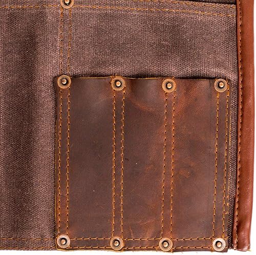 Miniatura 4 de Luchuan Delantal de herramientas de lona encerada impermeable con cinturón de cuero genuino ajustable (marrón)