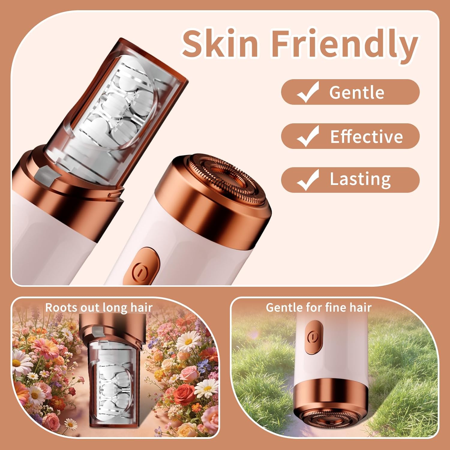 2026 New Women Face Epilator - 2 in 1 Painless Electric Facial Hair Remover with Built-in LED Light - USB-C Rechargeable Mini Hair Shaver - Portable Razor for Chin Lip Peach Fuzz Body on Home Travel