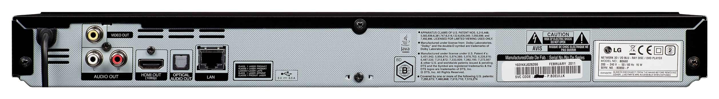 LG BD660 Lecteur DVD Blu ray 3D HDMI DivX USB