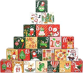 2023 Christmas Countdown Gift Boxes（24 PCS）24 Days Countdown Calendar For Adults And Kids Christmas Cardboard Number Box Make And Fill Your Own Advent Calendar Box Cute Hearth And Home (Red, One Size)