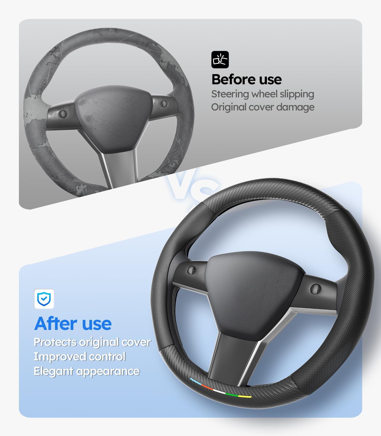 Wigoo Car Steering Wheel Cover Compatible with Ford [Ergonomic Design, Ultra Breathable] Black Leather Wheel Cover for Better Control, Car Accessory for Women and Men, 15.5''-16''