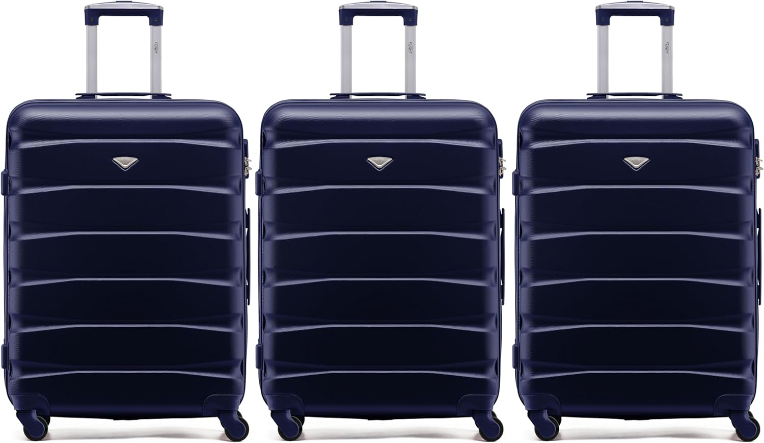 Flight Knight 3 Pack Valigia Premium Valigia da viaggio leggera extra resistente con 4 ruote e lucchetto integrato compatibile con oltre 100 compagnie aeree, Navy, set di valigie