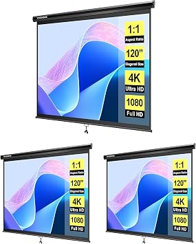 VIVOHOME 120 Inch 11 Pull Down Projector Screen, HD 4K Retractable Movie Screen for Indoor Home Theater and Office, Manual Projection Screen with Auto Locking 84Wx84H Inch Display Area 3 Pack