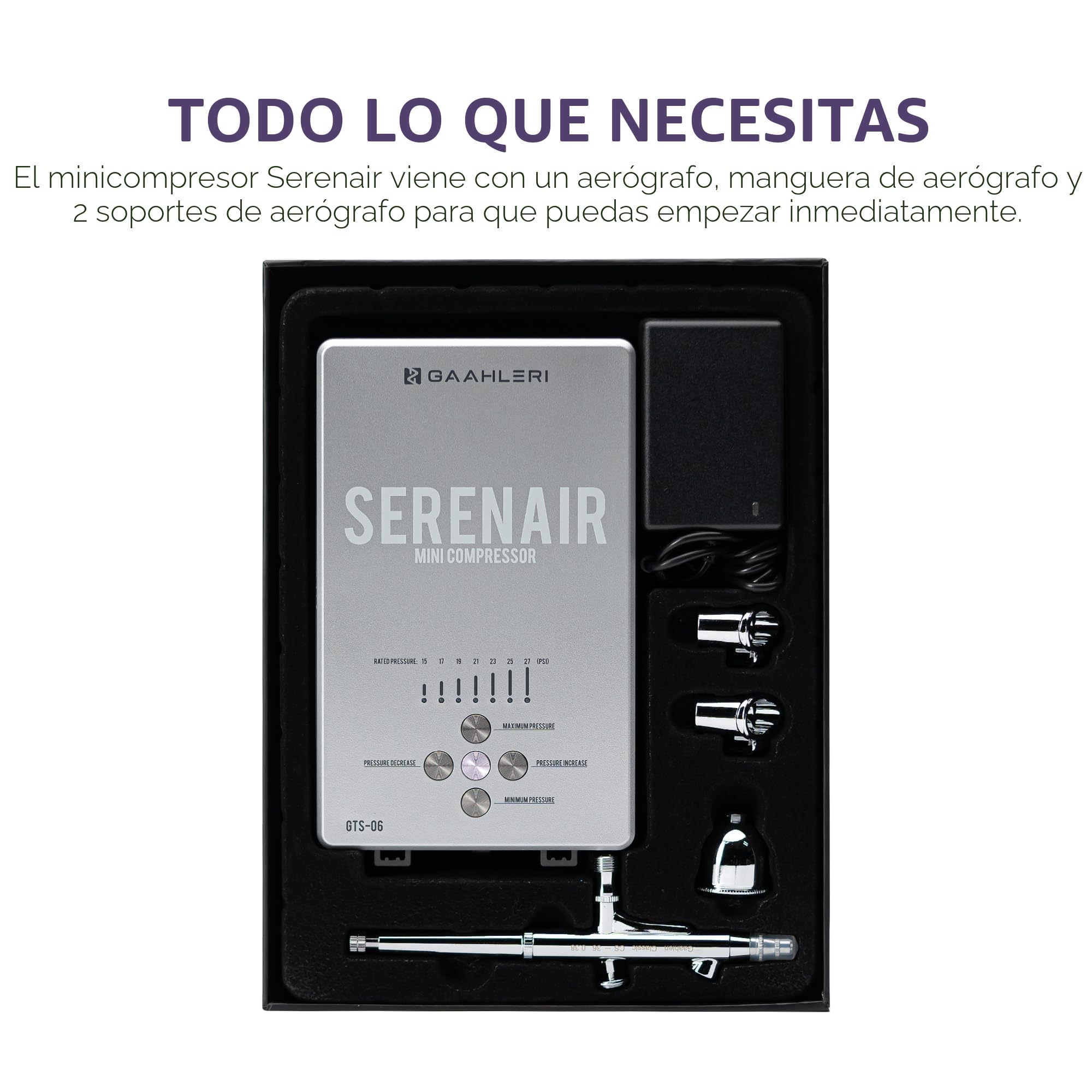 Kit de aerógrafo Gaahleri, Serie Ambition GTS-06, aerógrafo y compresor de aire con control de aire