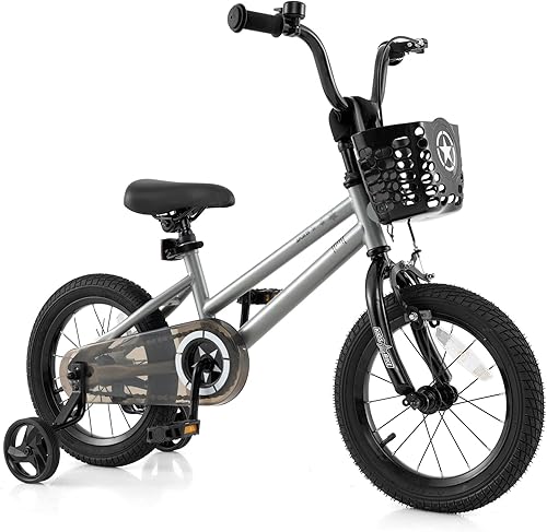 Miniatura 18 de BABY JOY Starry Bicicleta Infantil, 12, 14, 16, 18 pulgadas con ruedas de entrenamiento, canasta de almacenamiento, manillar y asiento ajustables,