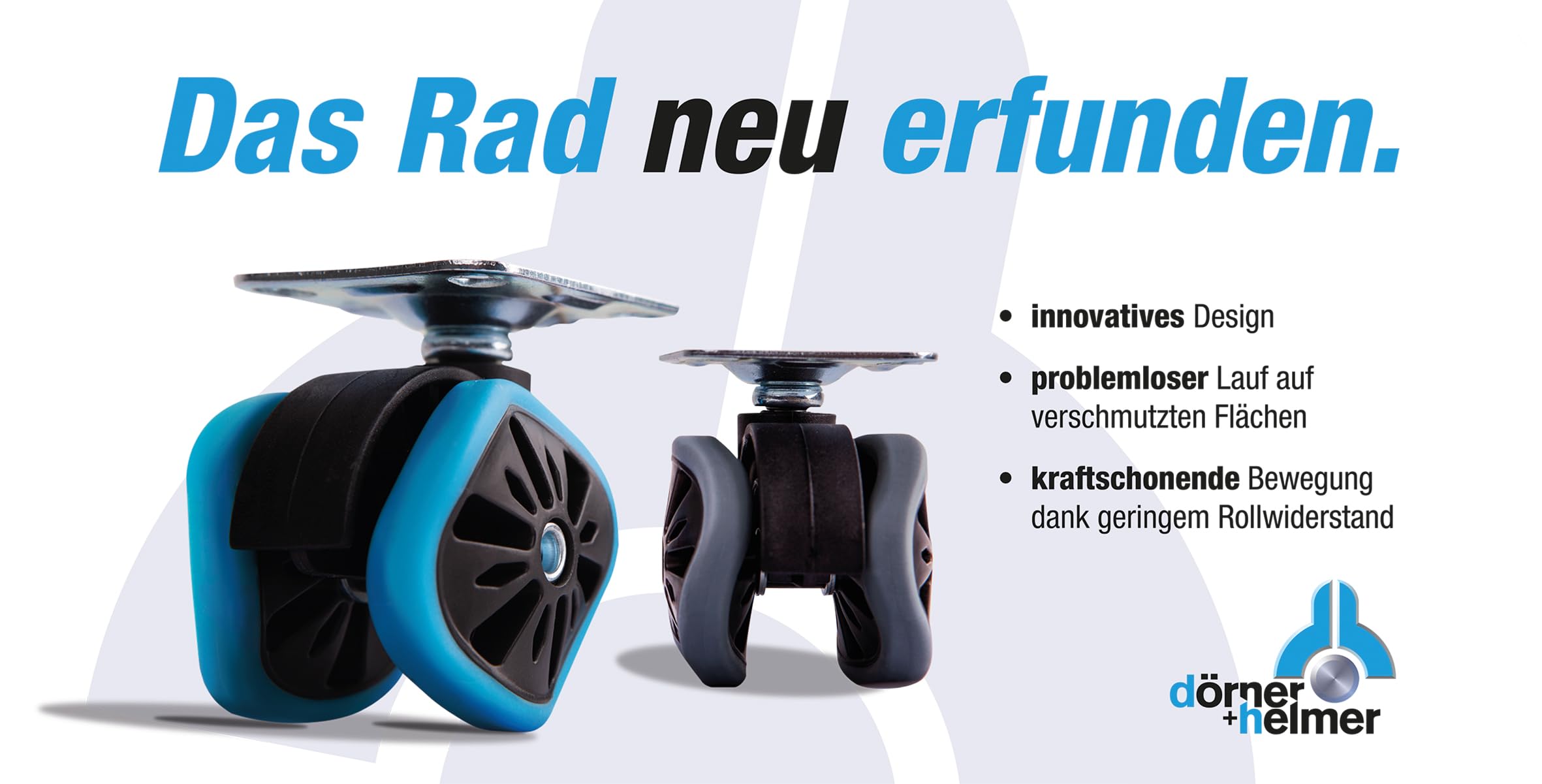 Dörner + Helmer Design Lenkrollen, Eckige Rollen, 4er-Set, 58mm x 10,5mm, 280kg Tragkraft, 70mm x 58mm Platte, Blau