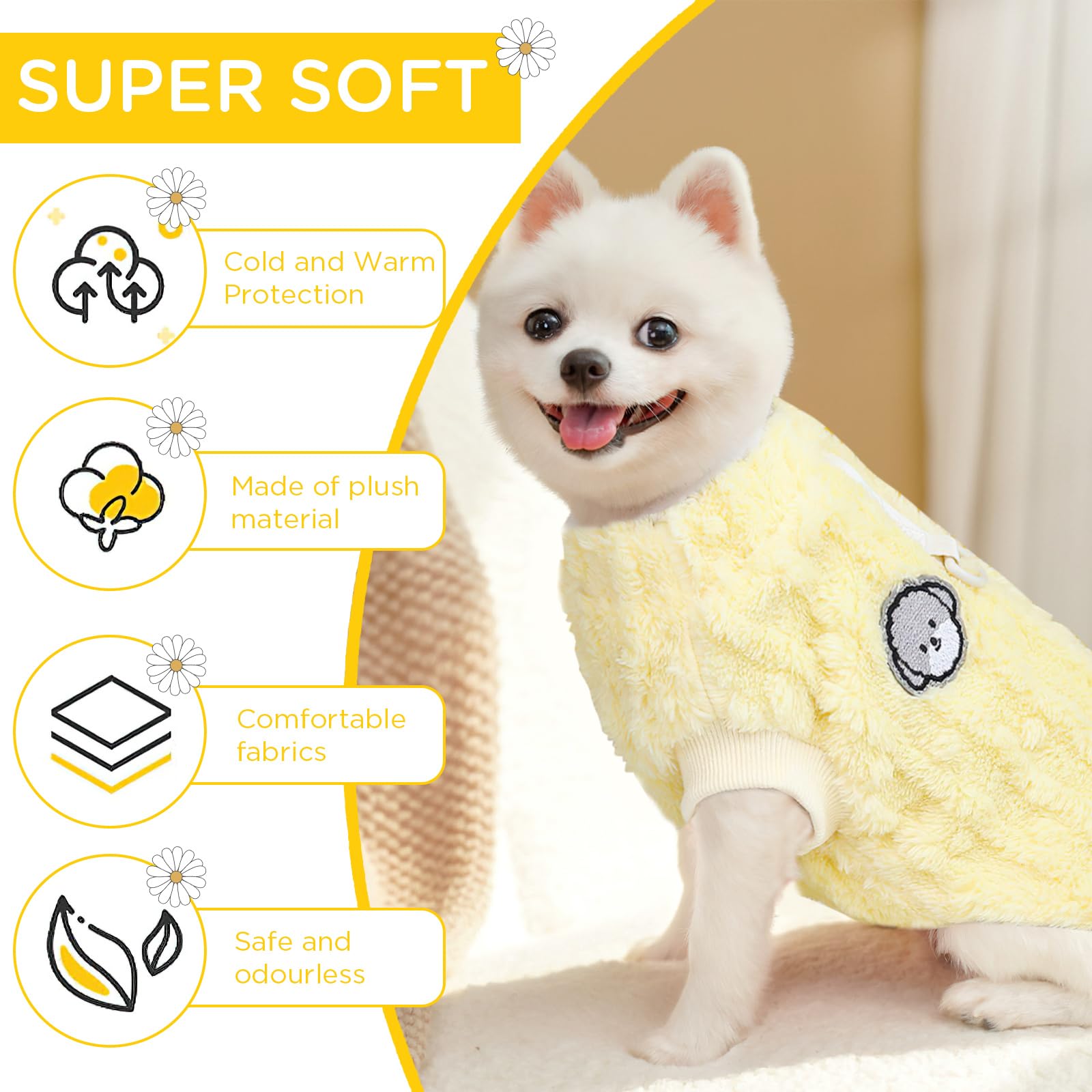 Hyran Dog Jumper, Winter Warm Dog Jumper for Small Medium Dogs and Cats (Jaune, S), yellow - Image 4