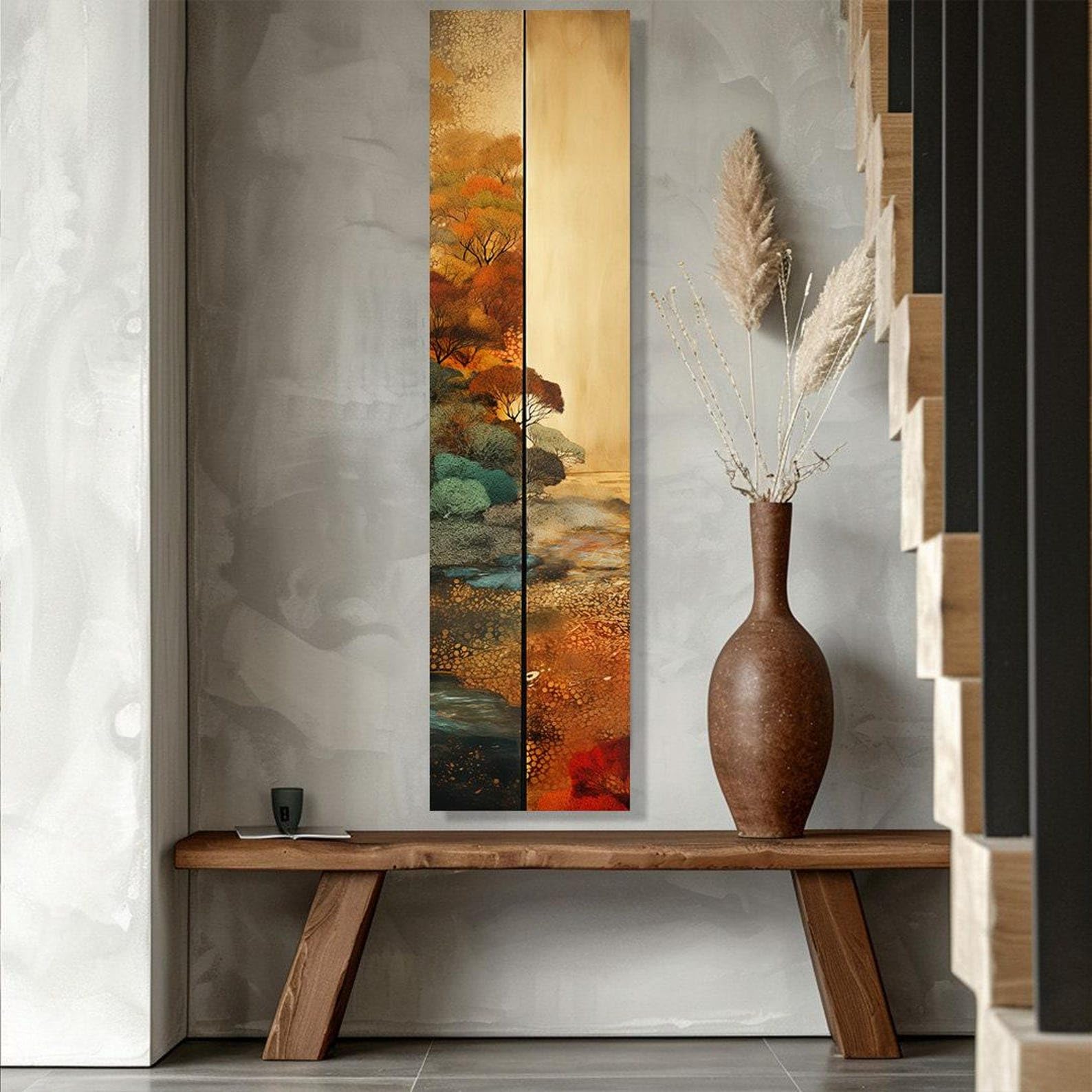 YUSUZHU Quadro murale con albero lungo e stretto, quadro su tela alto e sottile, arte murale moderna, arte murale naturalistica, arte verticale, quadro murale con loto (20x60 cm/cornice interna)
