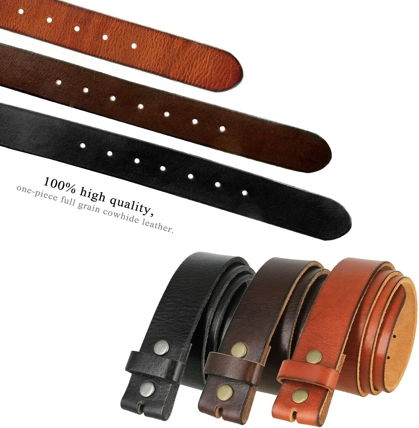 BS040-P3588 One Piece Genuine Full Grain Leather Casual Jean Belt 1-1/2" (38mm) Wide - Image 3