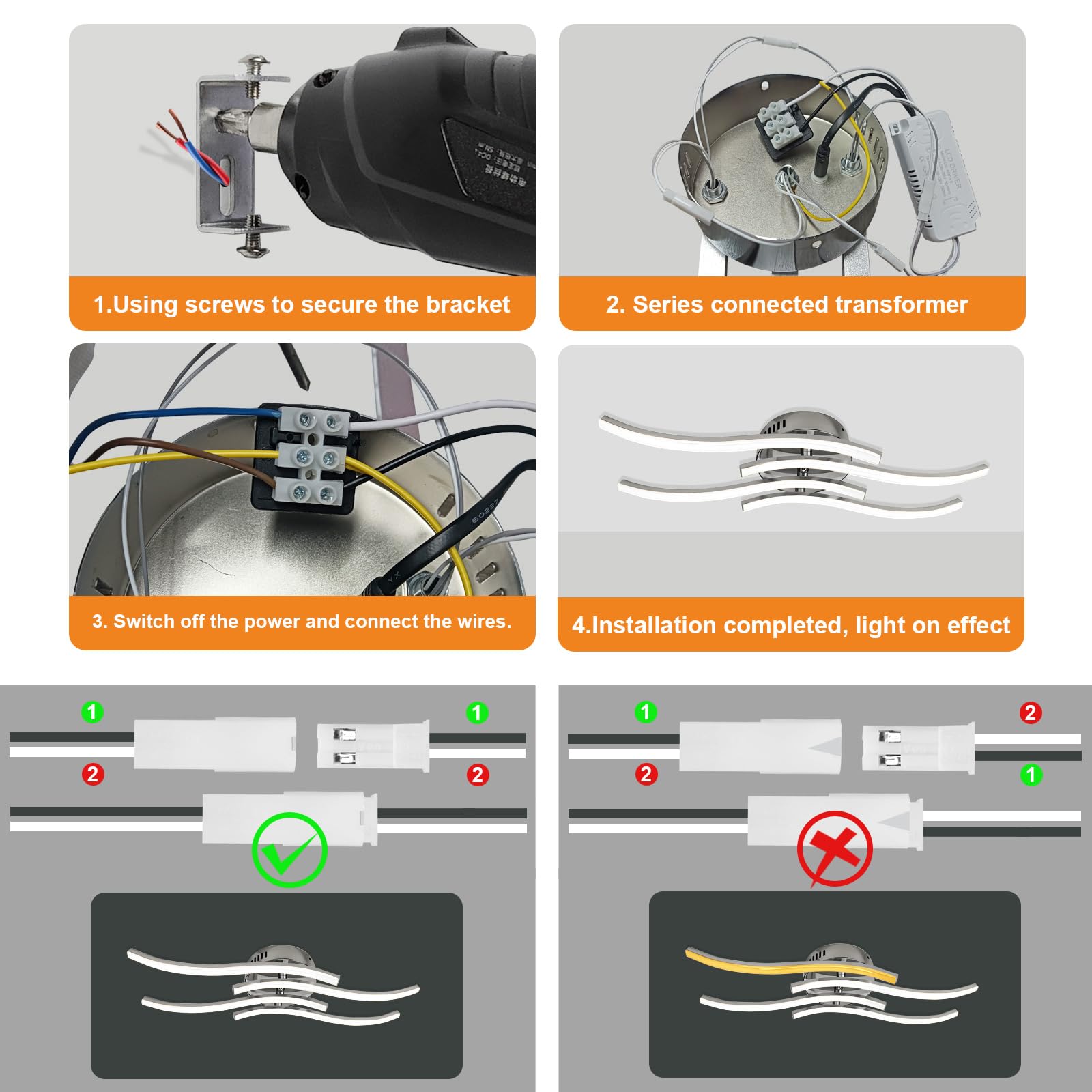 Plafoniera LED con Telecomando, Lampada Soffitto Dimmerabile, Moderno Cromato Curvo Lampadario, per Soggiorno, Camera da Letto Cucina, Sala da Pranzo (28W, 4 LED Montaggio Parallelo)