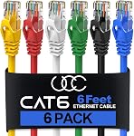 Chat 6 Câble Ethernet 15 ft 6 Faites votre valise, 10Gbps Câble Ethernet haute vitesse, câble Internet extérieur et intérieur, Rj45 Cat6 Câble Ethernet long pour ordinateur, routeur, modem, PS4/5, Xbox, Gaming... 5 Couleurs