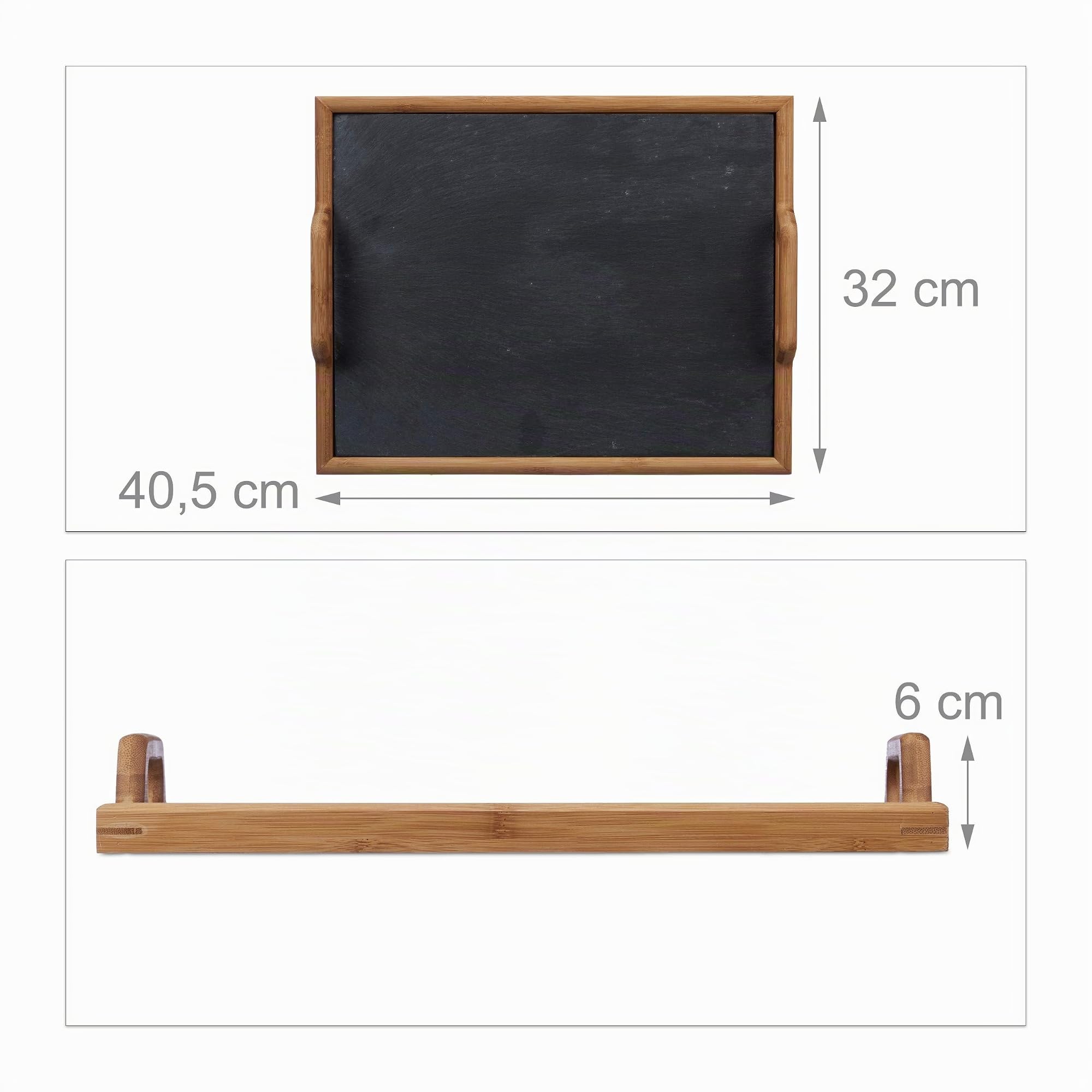 Relaxdays Serviertablett, Schieferplatte, 2 Henkel, Schiefer, Deko Accessoire, Küche, H x B x T: 6 x 40,5 x 32 cm, Natur