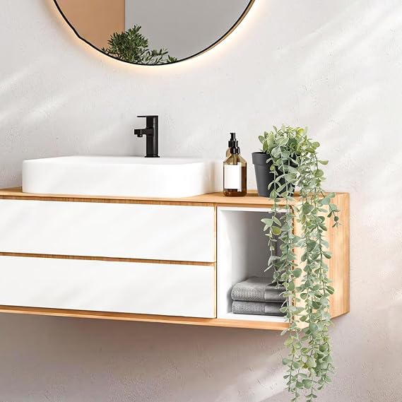 Der Rose 1Pcs Fake Plants Hanging Artificial Potted Faux Eucalyptus Plants for Modern Boho Farmhouse Bathroom Office Desk Wall Art Shelf Living Room Aesthetic Decor Indoor