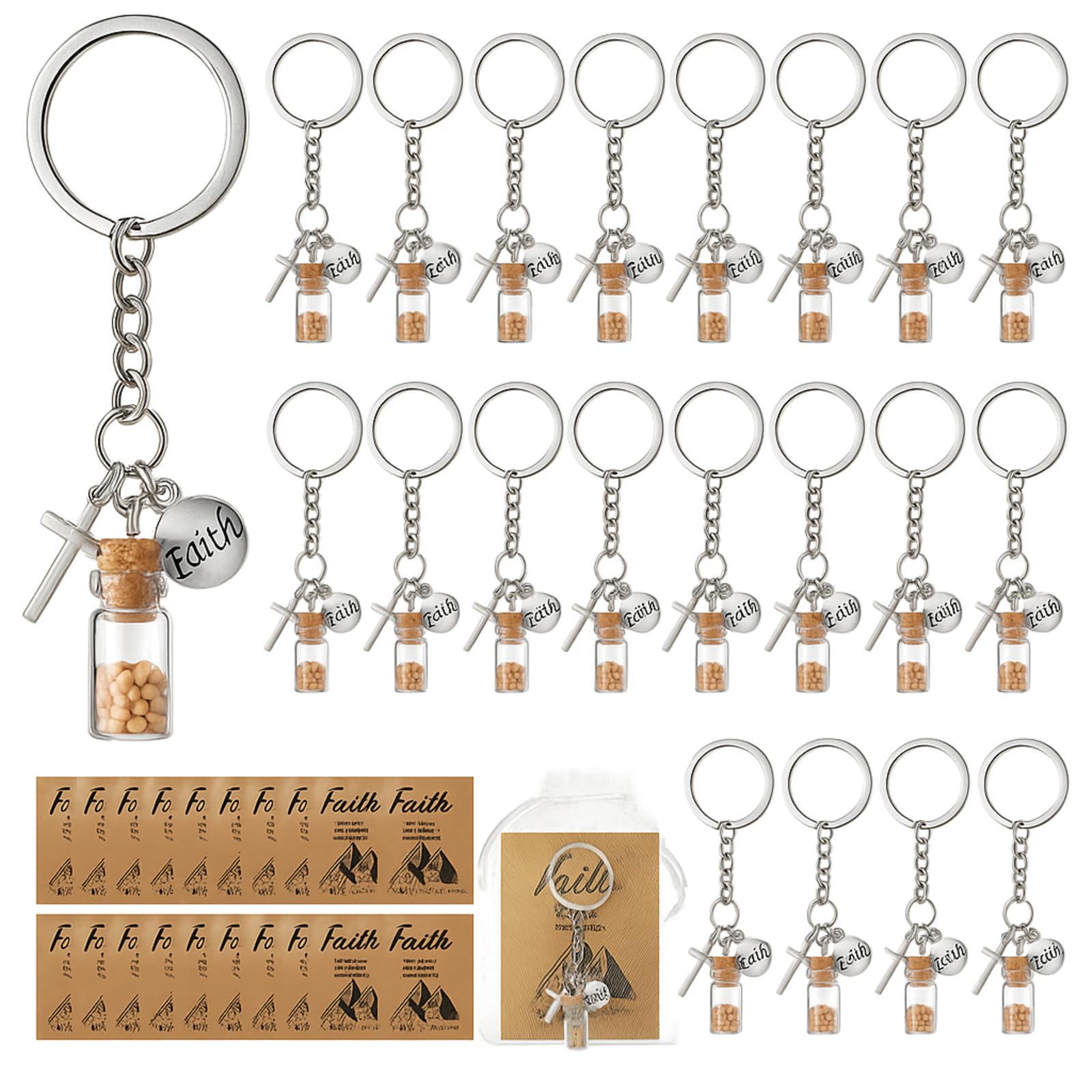 Sureio Mustard Seed Keychain Faith Gifts Sets No Seeds | Keychain Card Bags, Mustard Seed Faith Gifts, for Christian Religious Men Women, Baptism Wedding Confirmation Bible Church