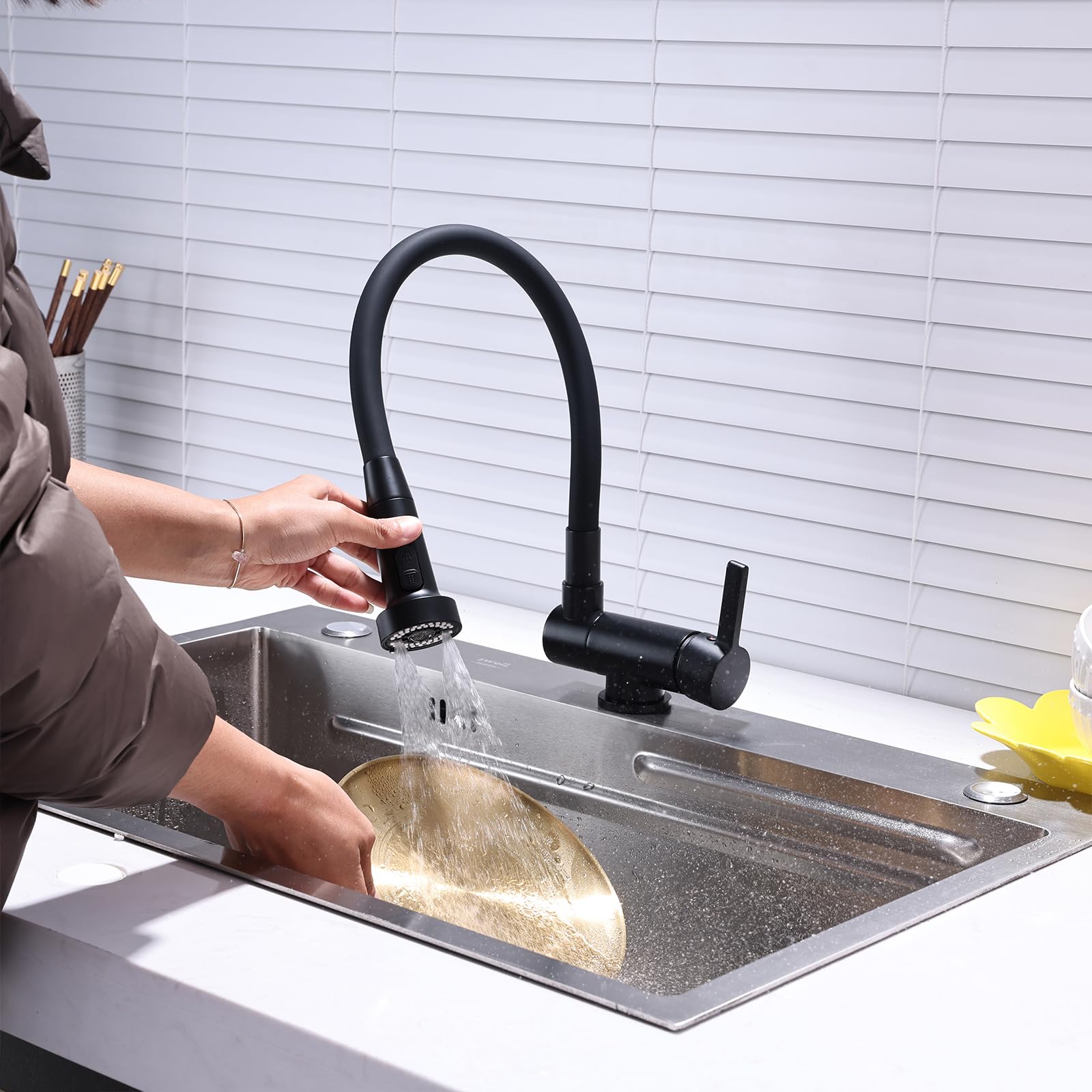 ZYCHSJXA Foldable Kitchen Tap Black Flexible Hoses Taps with Rotation Spout Folding Faucet for Hidden Concealed Bar Sink