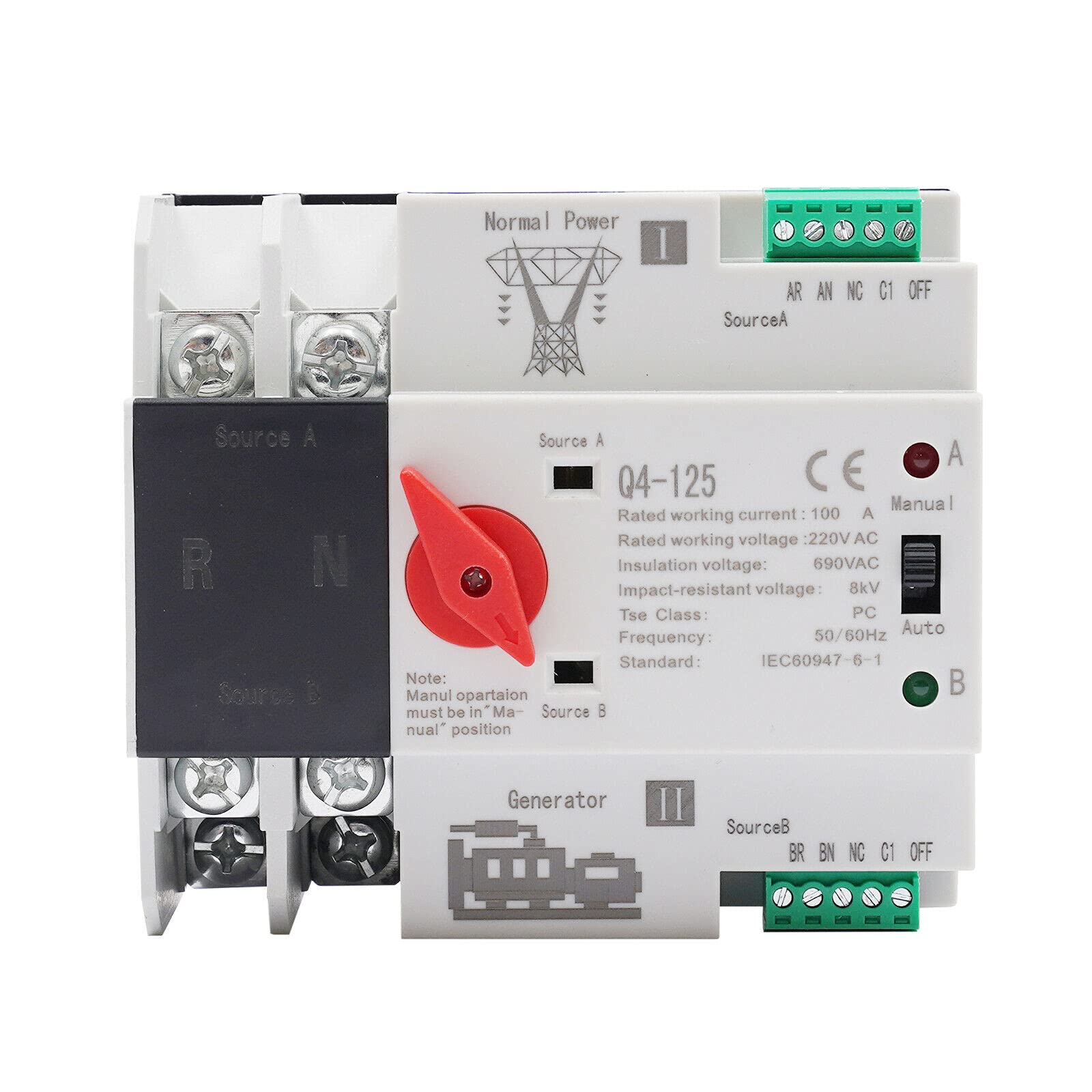 Buy Automatic Transfer Switch 2P 100A Dual Power Automatic Transfer