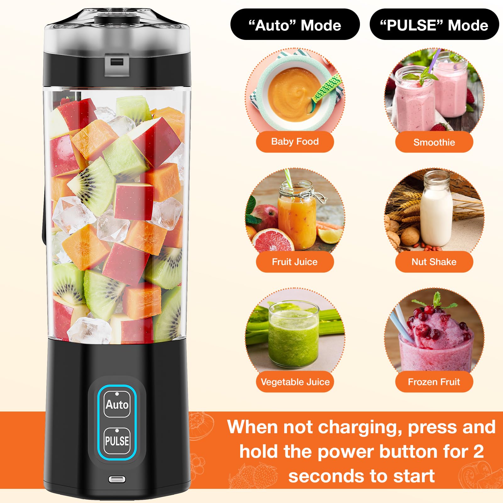 GVODE Frullatore Portatile Mini, 700ml Smoothie Maker con 360W Potenza, 6000mAh Batteria USB-C Ricaricabile, IPX8 Impermeabile per Protein Shakes & Ghiaccio