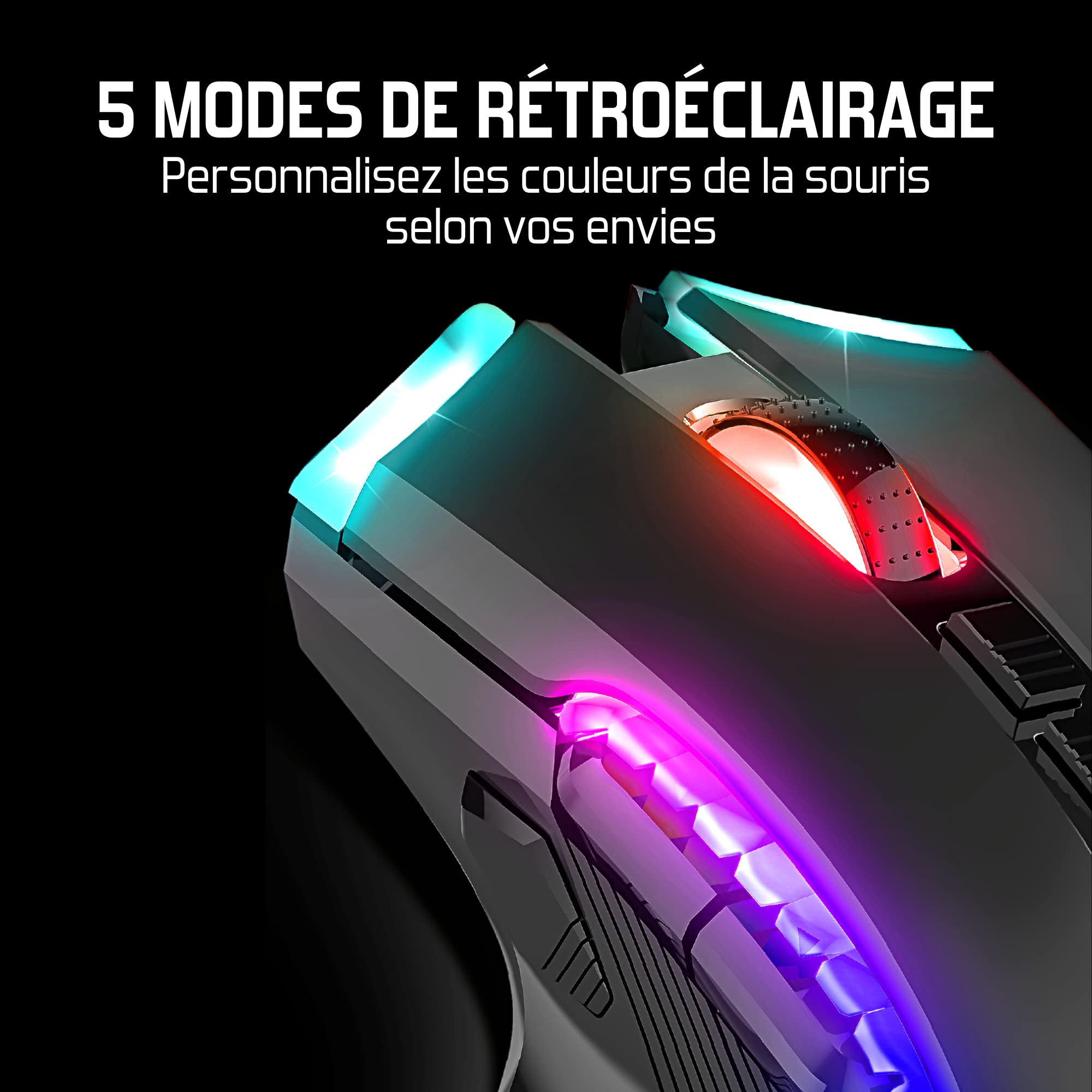 Spirit Of Gamer, Pack Clavier Souris + Casque sans Fil RGB, Clavier TKL 60% Touches Silencieuses Azerty, Souris 8 Boutons Programmables 4800 DPI avec Repose Pouce, Casque Gaming avec Micro Détachable