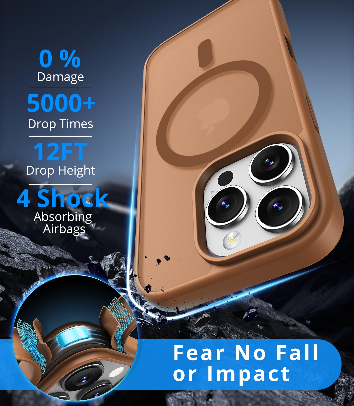 Vansdon Cover Magnetica per iPhone 16 Pro con 1 Pezzi Vetro Temperato, Compatibile con Magsafe, Protezione anticaduta di livello militare, Custodia Traslucida Opaca Sottile Antiurto-Marrone caffè