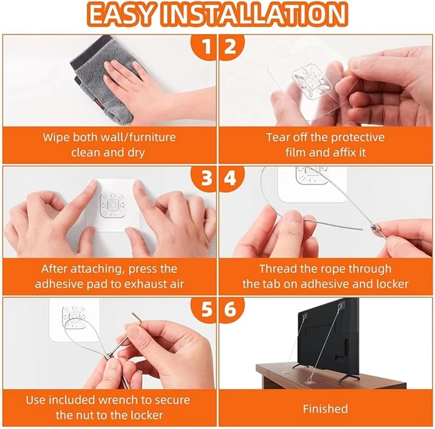 Lawsen Furniture Anchors 30pcs Adjustable TV Safety-Straps, No-Drill Adhesive Anti-Tip Furniture Wall Anchors for Furniture Dresser