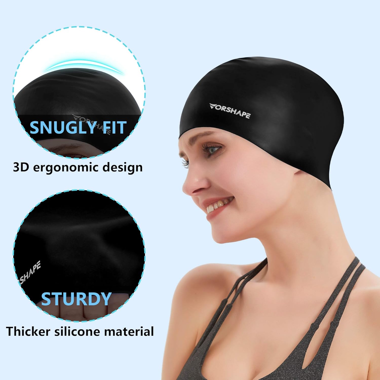 Vorshape Swim Caps for Women Long Hair (2 Pack), Durable Silicone Swimming Caps for Women Men Adults Youths, Easy to Put On and Off, 6 Colors : Sports & Outdoors