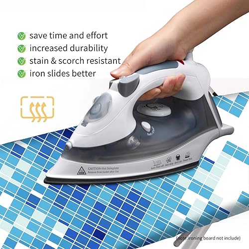 Miniatura 3 de Funda y almohadilla para tabla de planchar, tamaño estándar de 15 x 54 pulgadas, patrón floral azul, acolchado resistente, borde elástico, Geometría