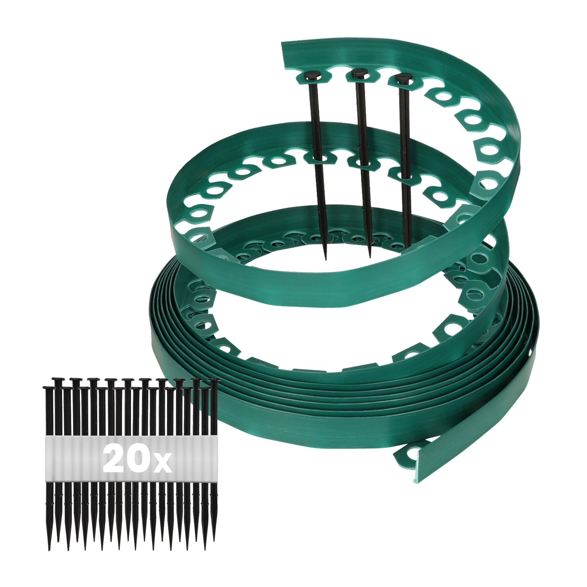 GARDENIX LineBORDER flessibile in plastica Bordo per prato in, 20 ancoraggi a terra, lunghezza 10 m, altezza 4 cm, Verde