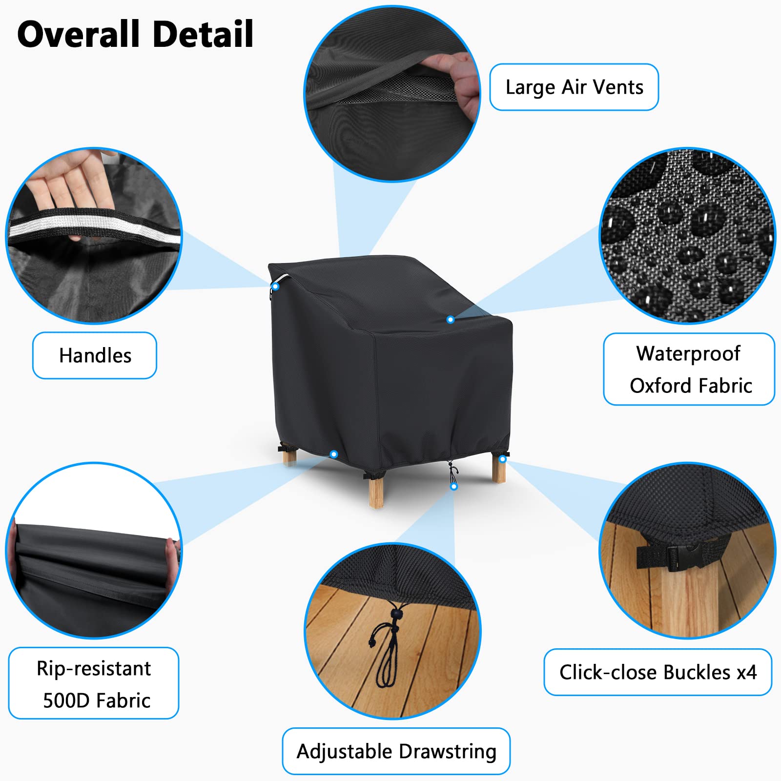 Gasadar Patio Chair Covers 2 Pack 32" W x 37" D x 36" H, Black view 4