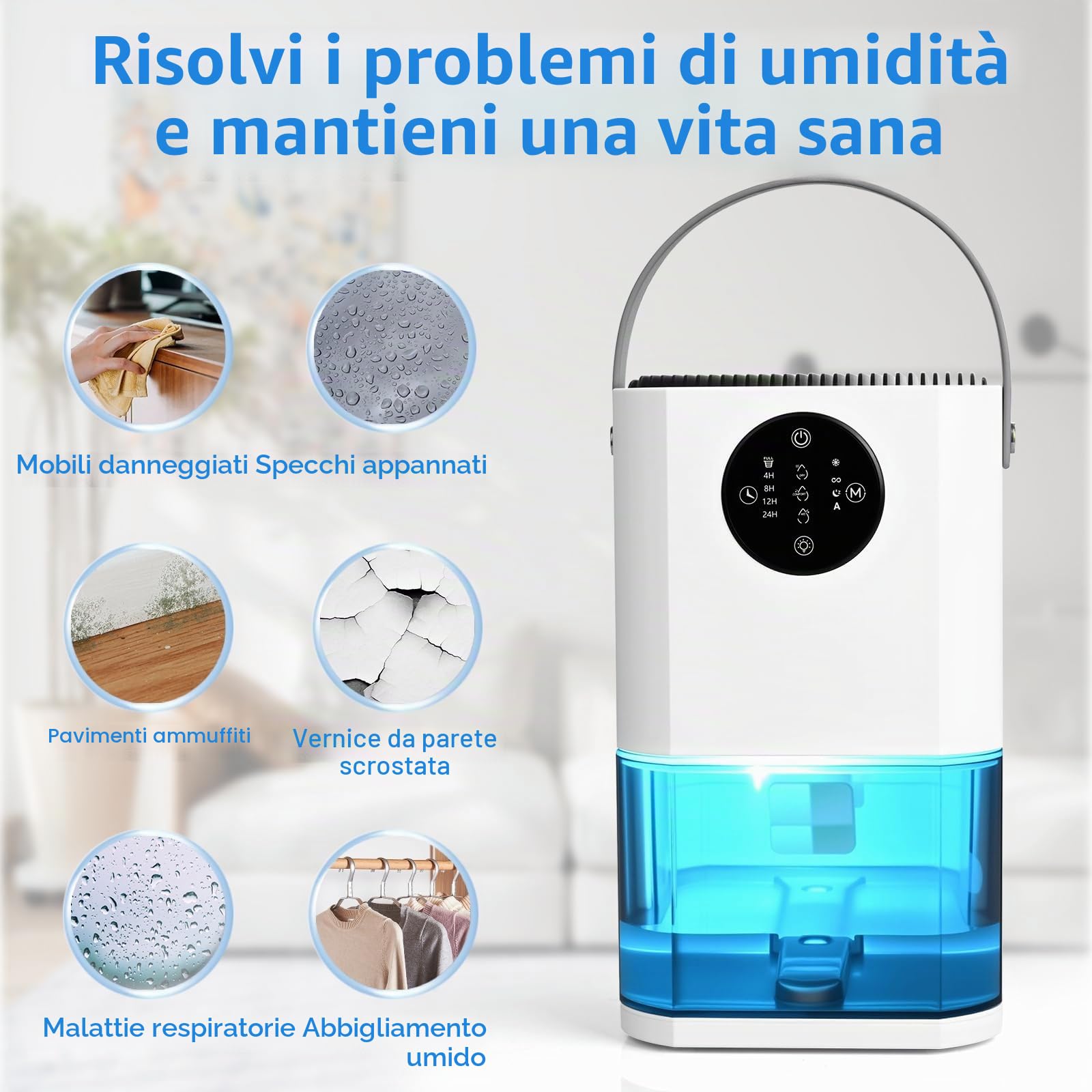 Dreamhigh® 1.7L Deumidificatore Casa, Spegnimento Automatico e Luce LED Colorata, Ultra Silenzioso, Per Max 35㎡, Deumidificatore per Camera da Letto e Armadio-750ML/Giorno