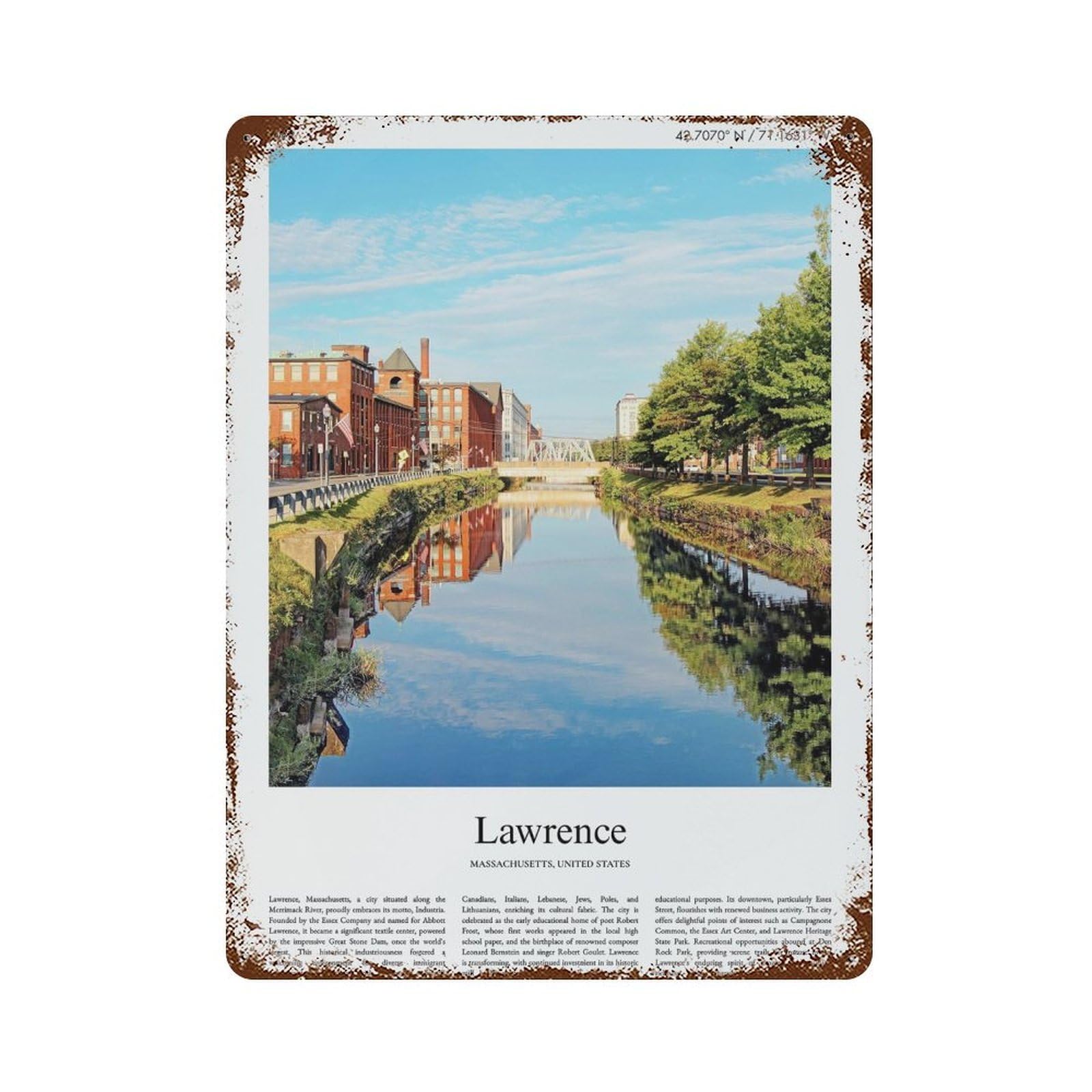 xiaoxiaoshen Lawrence Massachusetts, United States, USA City Scenery Wall Decor Art Metal Tin Poster Modern Home Decor Art Home Bar Shop Decorations Vintage Sign 40x30cm