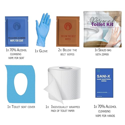Miniatura 9 de Kit de inodoro personal para llevar, paquete de 10 unidades, kit de baño público desechable, envuelto individualmente para kit de protección de