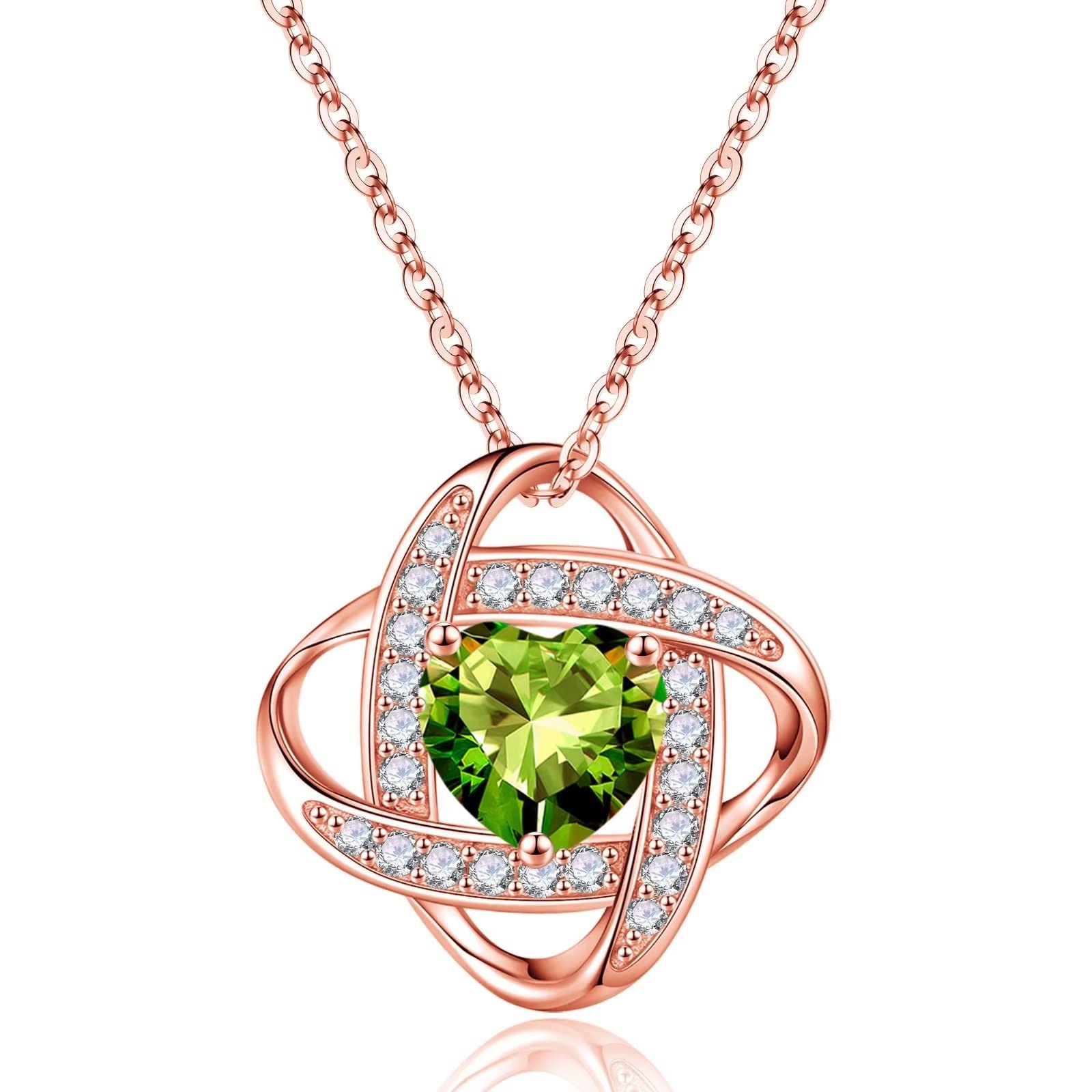 Iefil 925 Sterling Silver Love Knot Birthstone Necklace, Natural or Created Gemstone, Anniversary Birthday Gifts for Women, Jewelry Gifts for Wife Mom Girlfriend