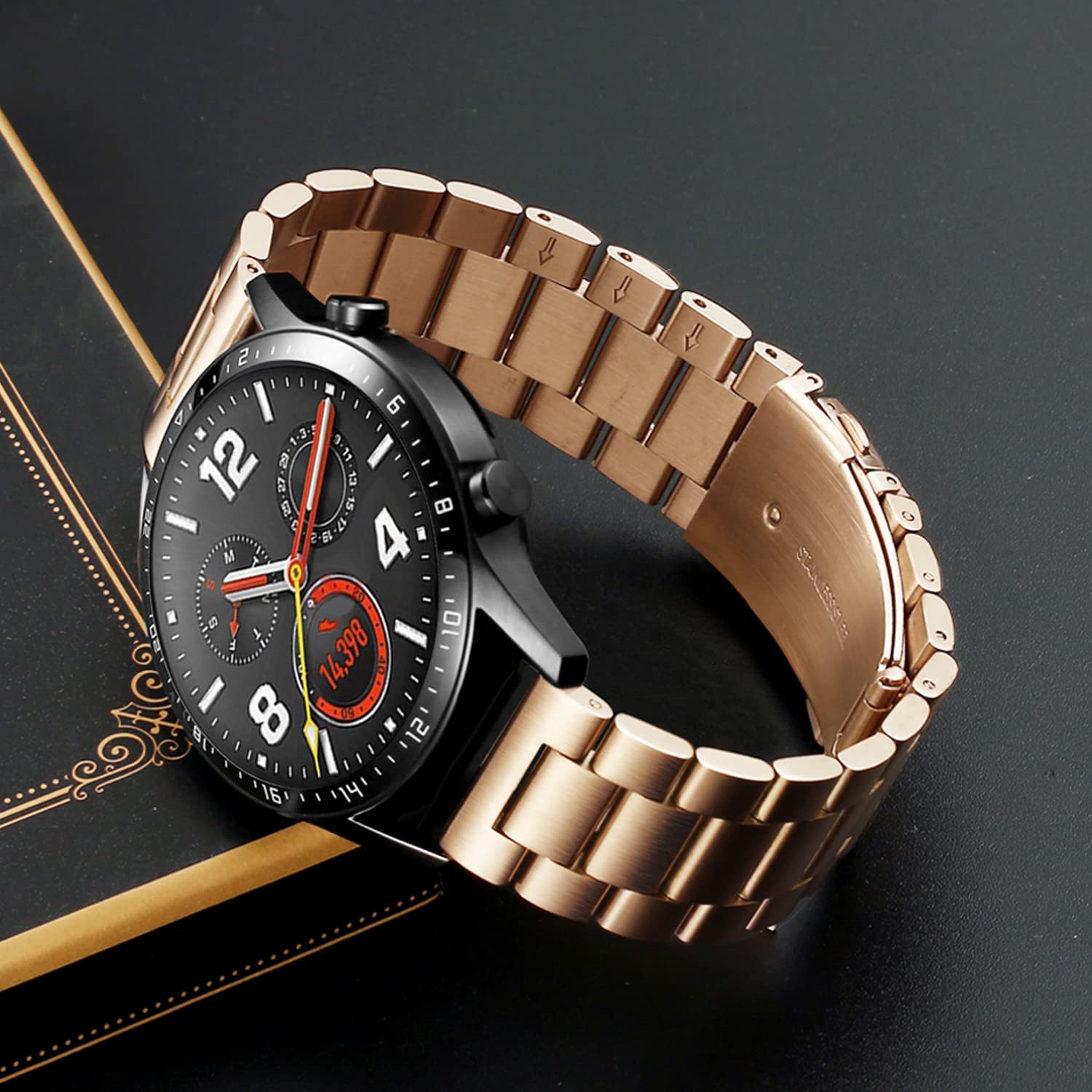 MORAN Stainless Steel Watch Band Quick Release Replacement Metal Strap 18mm 20mm 22mm Men Women, Rose Gold+Folding Clasp