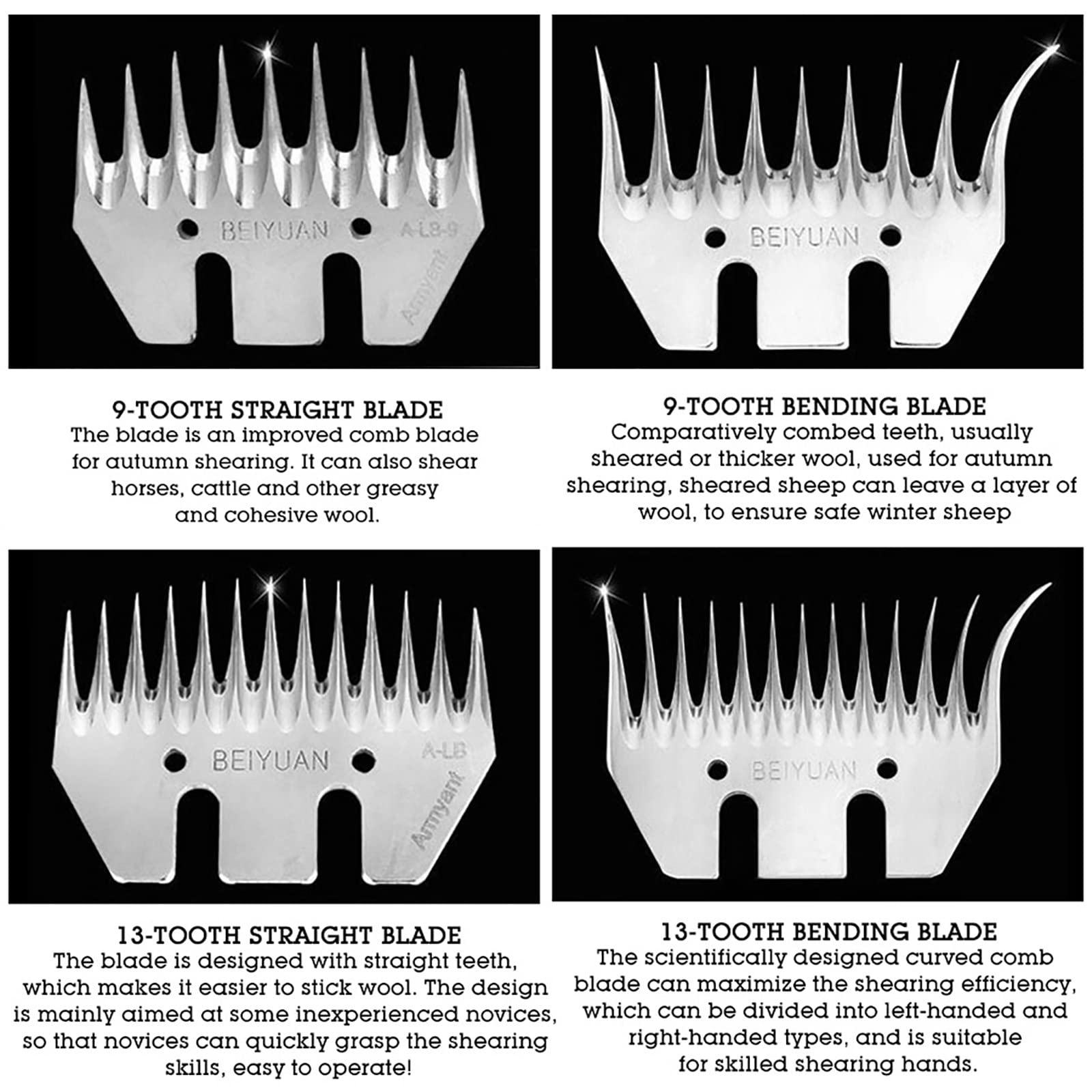 Cuchillas de Repuesto para Tijeras de Oveja, Cuchillas de Repuesto de 9/13 Dientes, con Cuchillas oscilantes Individuales de 4 Dientes, esquiladoras de Animales Desmontables, para