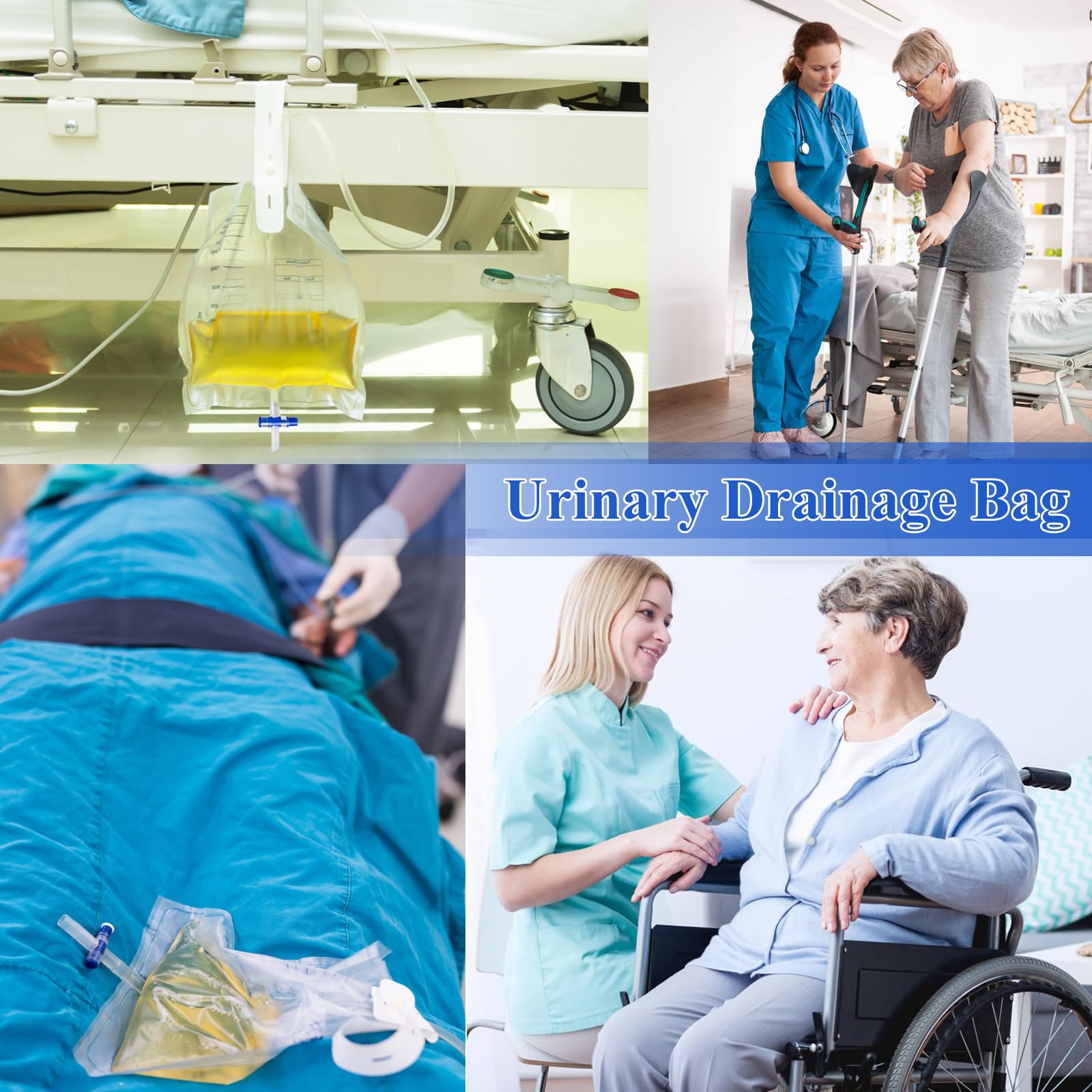 10pcs 750ml Urinbeutel Beinbeutel, Katheter Beinbeutel mit Anti-Reflux-Film, Urindrainagebeutel mit Ventil, Ablass und Gummibänder, Urinbeutel bei Inkontinenz - Steril Verpackt