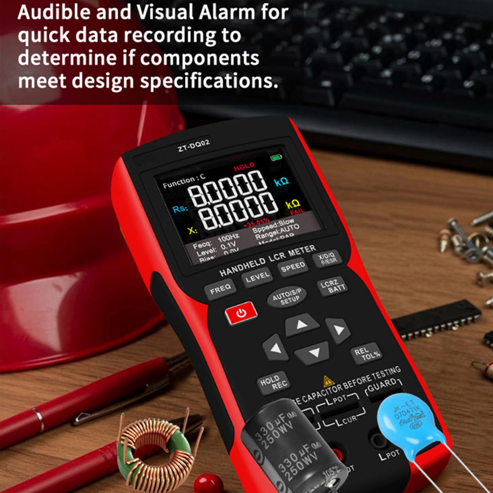 Karlak Testeur de Multimètre Numérique, Testeur de Batterie Double Mode à écran LCD, Mesure 0,01 Ω – 10 MΩ, 1 PF – 100 MF avec 5 Modes de Fréquence de 100 Hz à 100 KHz pour les