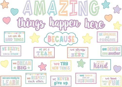 Teacher Created Resources Tablero de anuncios Pastel Pop Amazing Things Happen Here (TCR8413)