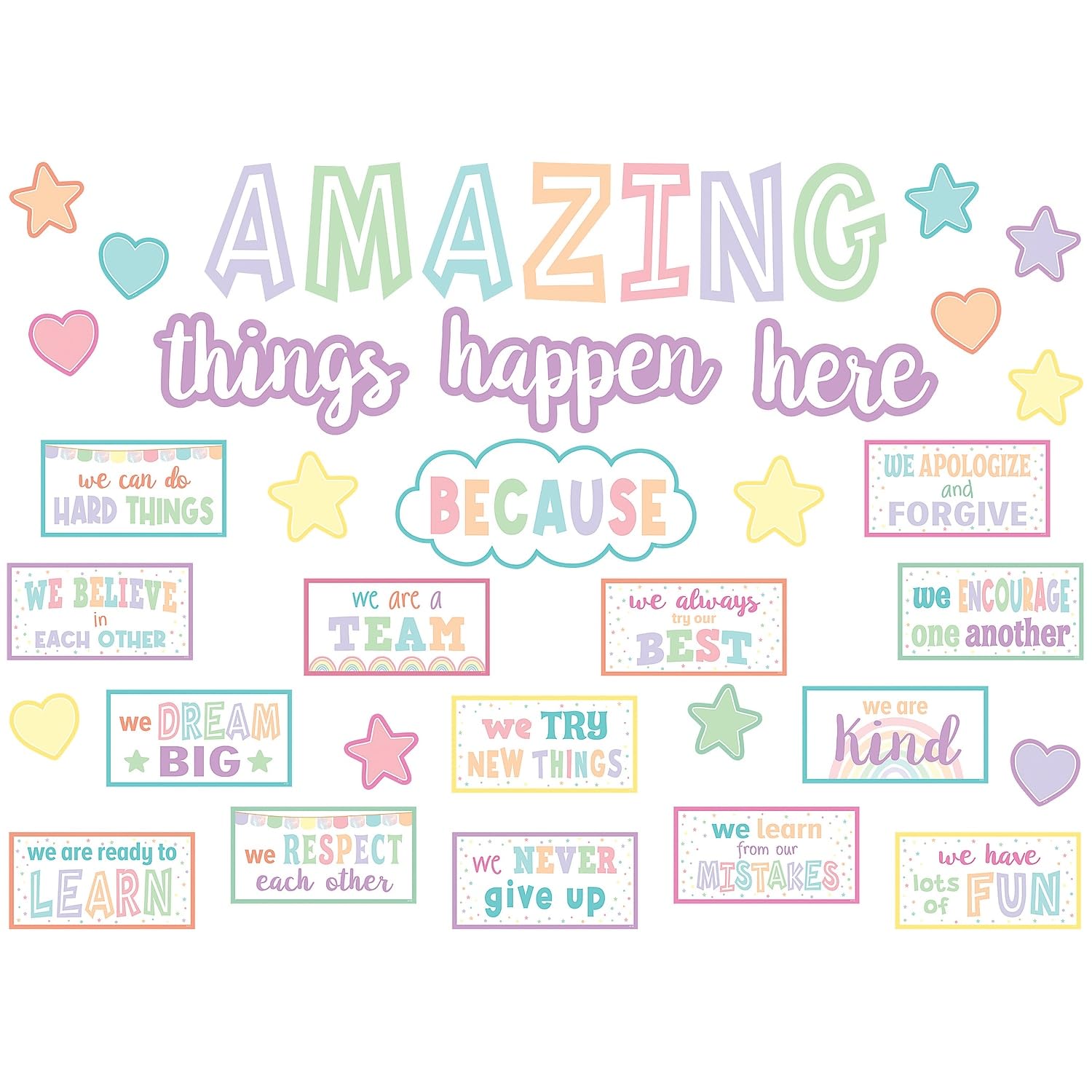 Teacher Created Resources Pastel Pop Amazing Things Happen Here Bulletin Board (TCR8413)