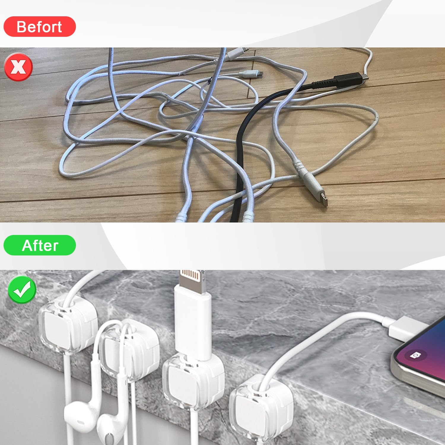 6 Pezzi Fermacavi, Organizzatore Magnetico Per Cavi Organizzatore Per Cavi Con Autoadesivo Fermacavi Magnetici Supporto Per Cavi Per La Gestione Dei Cavi Di Casa E Ufficio Bianco 85522523