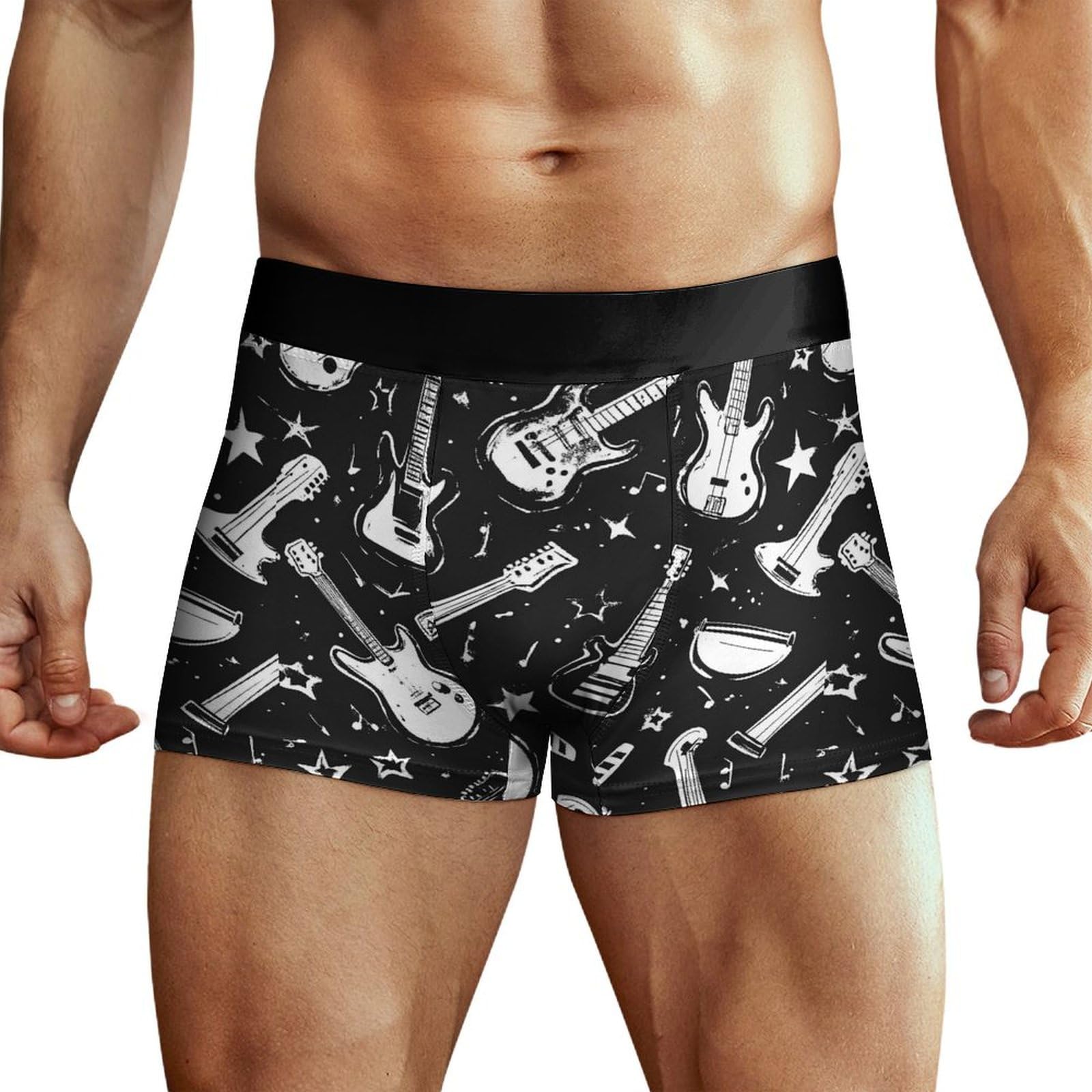 peiyeety Rock And Roll Themed of Guitar Men's Ultra Breathable Underwear Boxer Briefs with Lightwight Wasitband