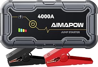 Booster Batterie Voiture 4000A, Démarreur de Voiture(Jusqu'à 7.0L Essence ou 5.5L Gazole), AIMAPOW Booster de Batterie, 12V Jump Starter avec Pinces de Sûreté Intelligentes, 3 Modes Lampe à LED